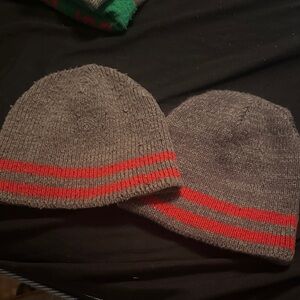 Gray Beanies with Red Stripes
